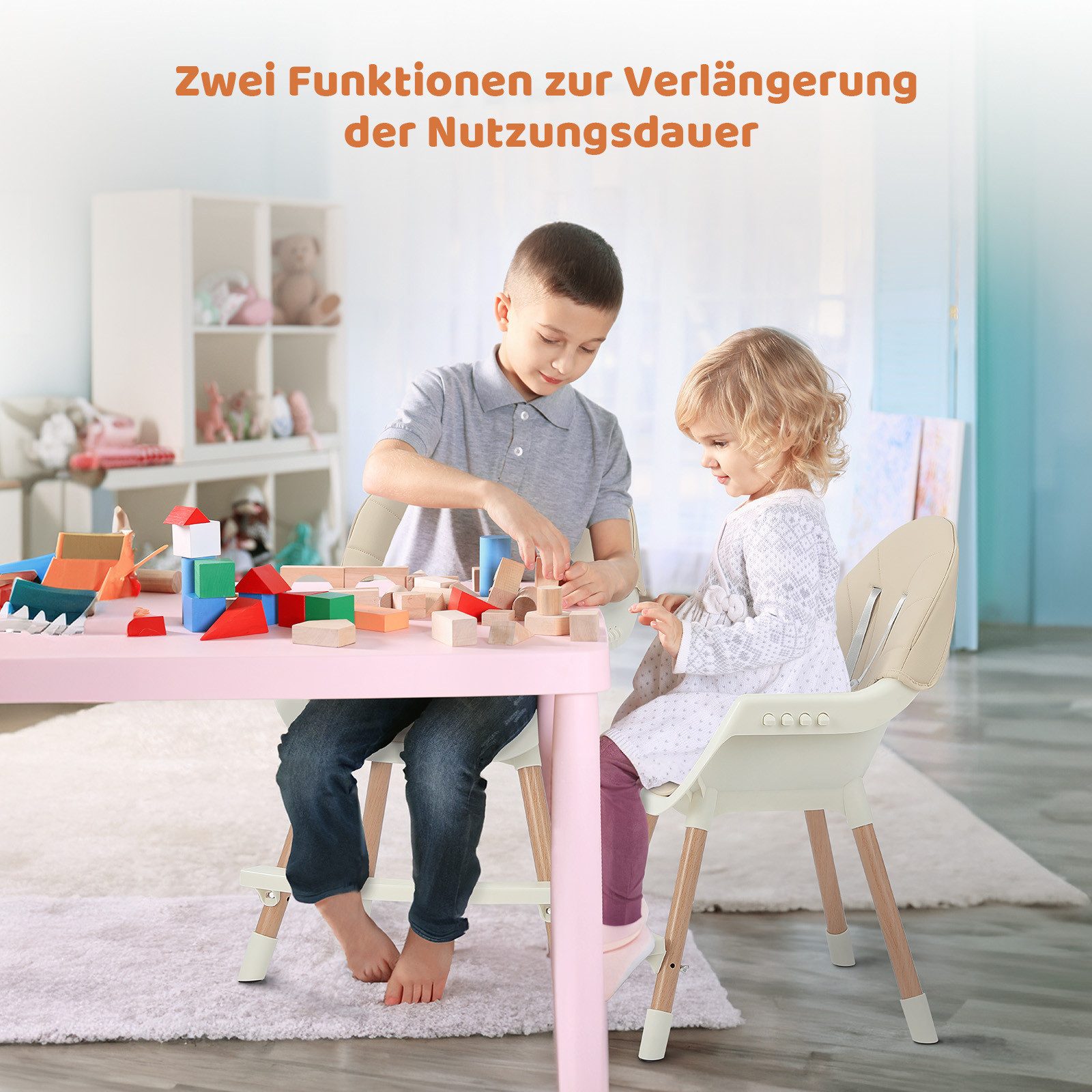 Dripex Kinderstuhl Baby Essstuhl höhenverstellbar mit Holzbeinen, Tablett – Bild 5 von 5