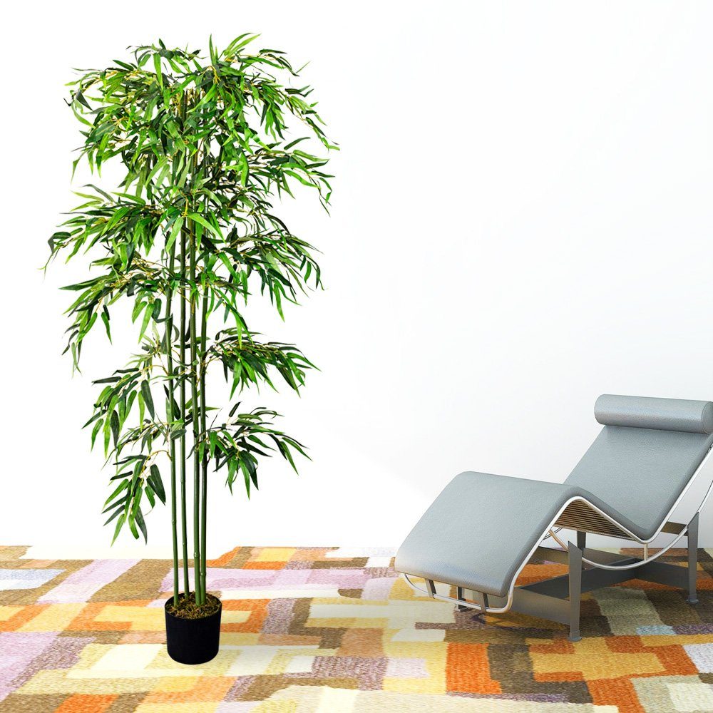 Decovego, 180 mit Pflanze Kunstbaum Höhe Kunstbambus 180 Bambus cm, Echtholz Künstliche cm Kunstpflanze