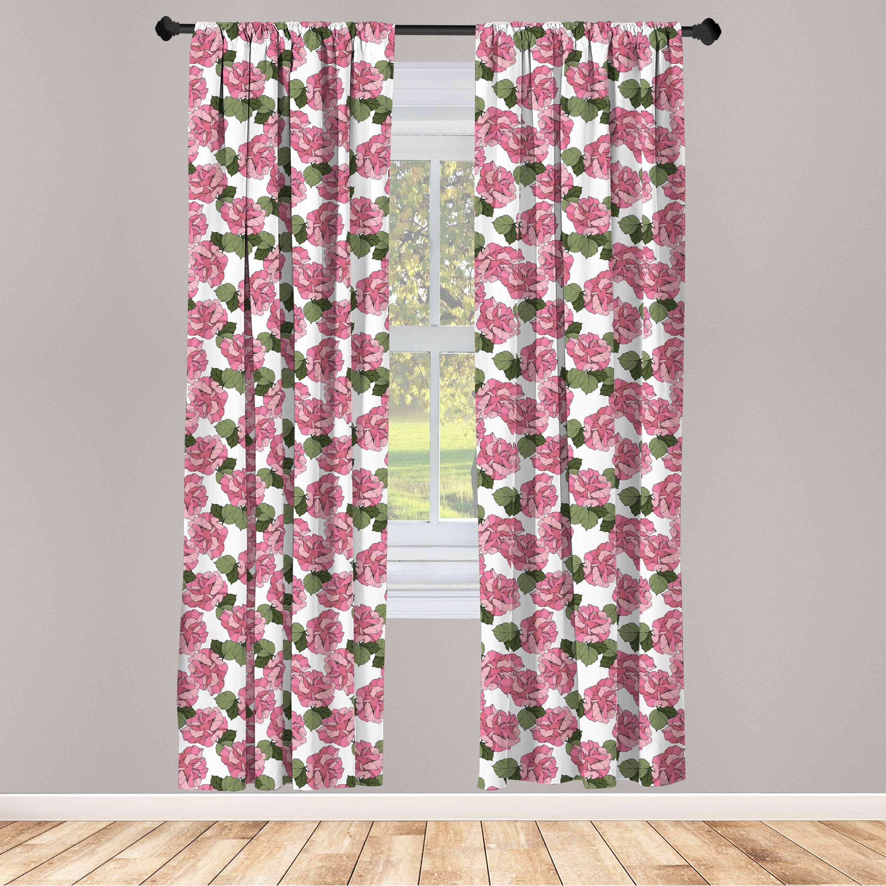 Gardine Vorhang für Wohnzimmer Schlafzimmer Blumen Microfaser, Wilder Frühling Pfingstrosen Rosa Dekor, Abakuhaus