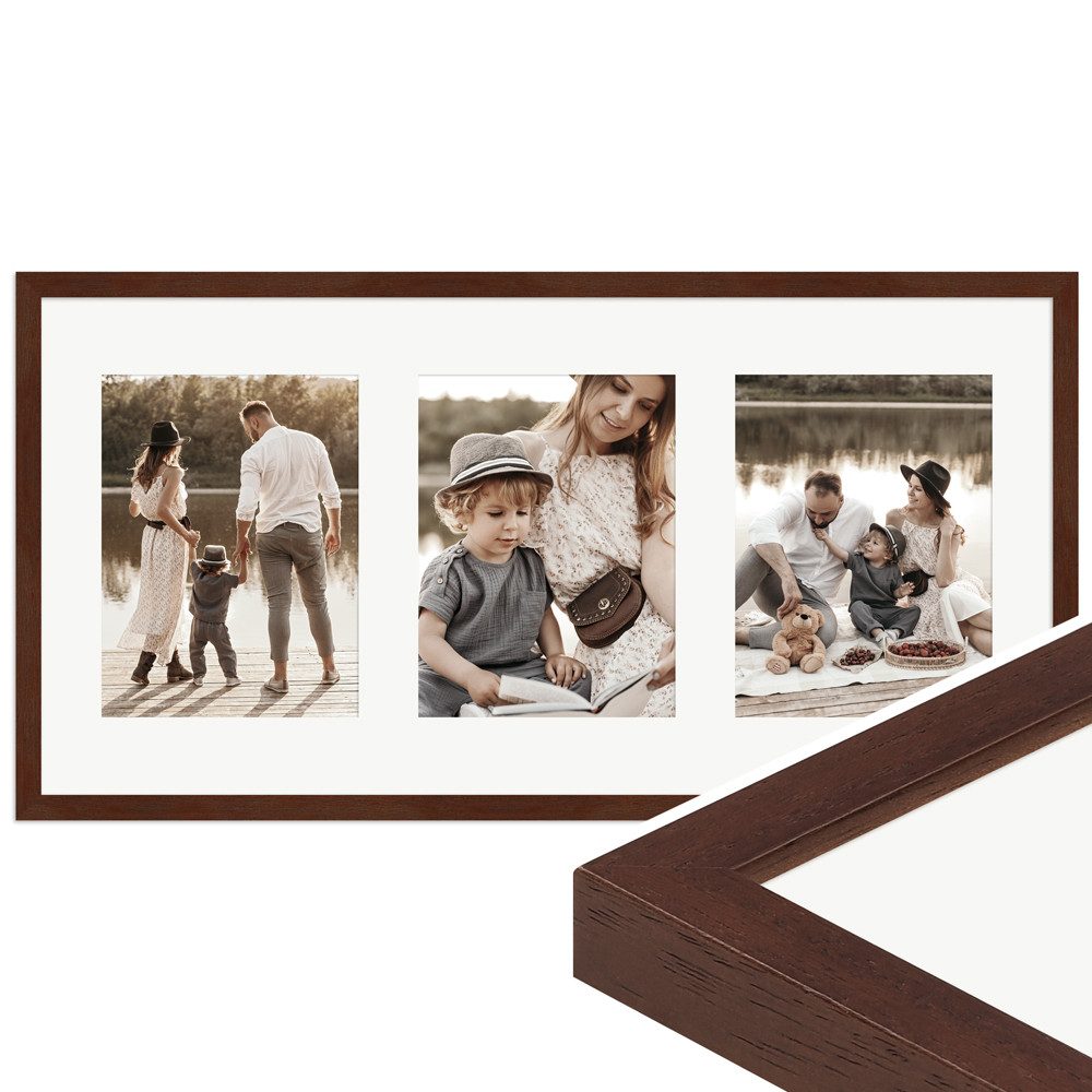 WANDStyle Galerierahmen G950 30x60 cm, für 3 Bilder, im Format 15x20 cm, aus Massivholz in der Farbe Nussbaum