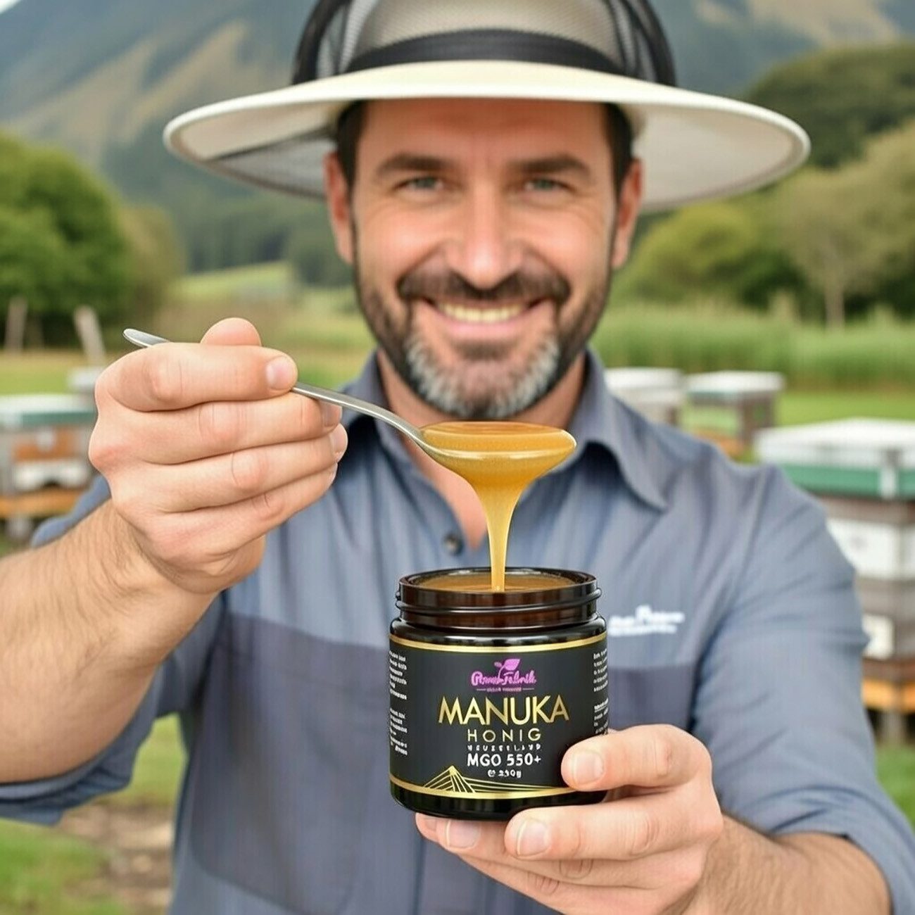 PowerFabrik Honig Manuka Honig MGO 550+, 250g, Original aus Neuseeland, im Glas, HALAL, 1 x