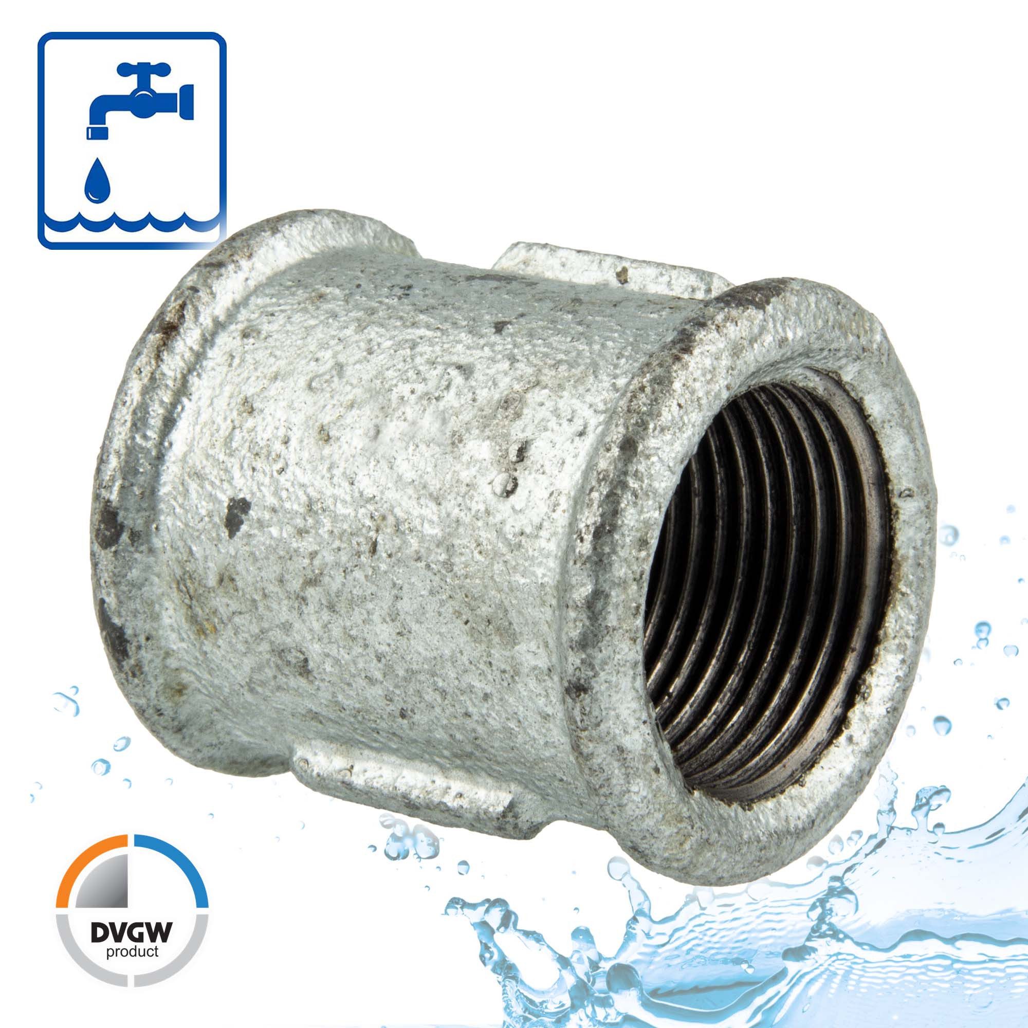 GEBO Gewindefitting Temperguss-Gewindefitting verzinkt Muffe, 1/4 Zoll