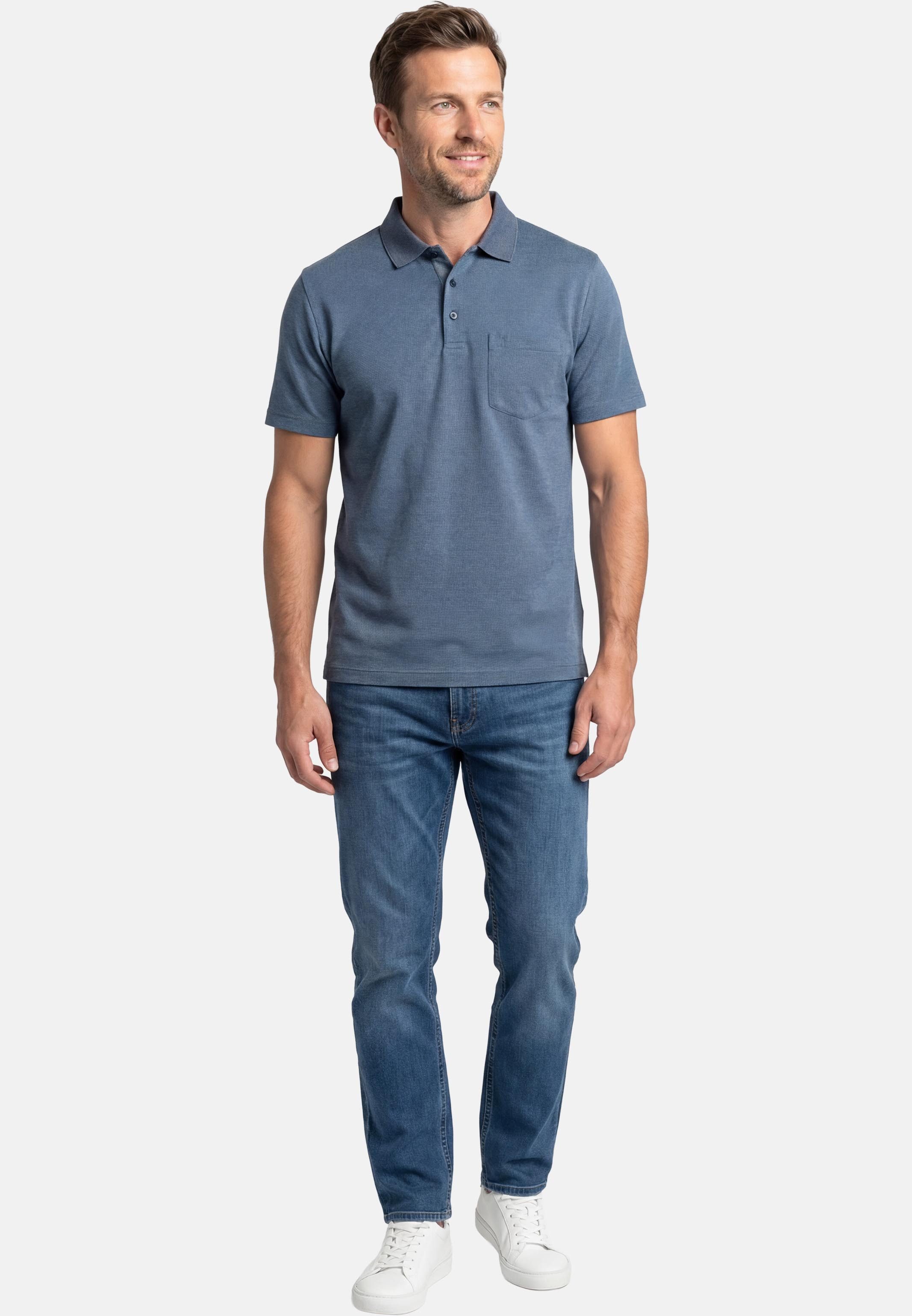 RAGMAN Poloshirt Basic (1-tlg) Poloshirt - Baumwolle - Atmungsaktiv - Dezentes Jacquard-Muster