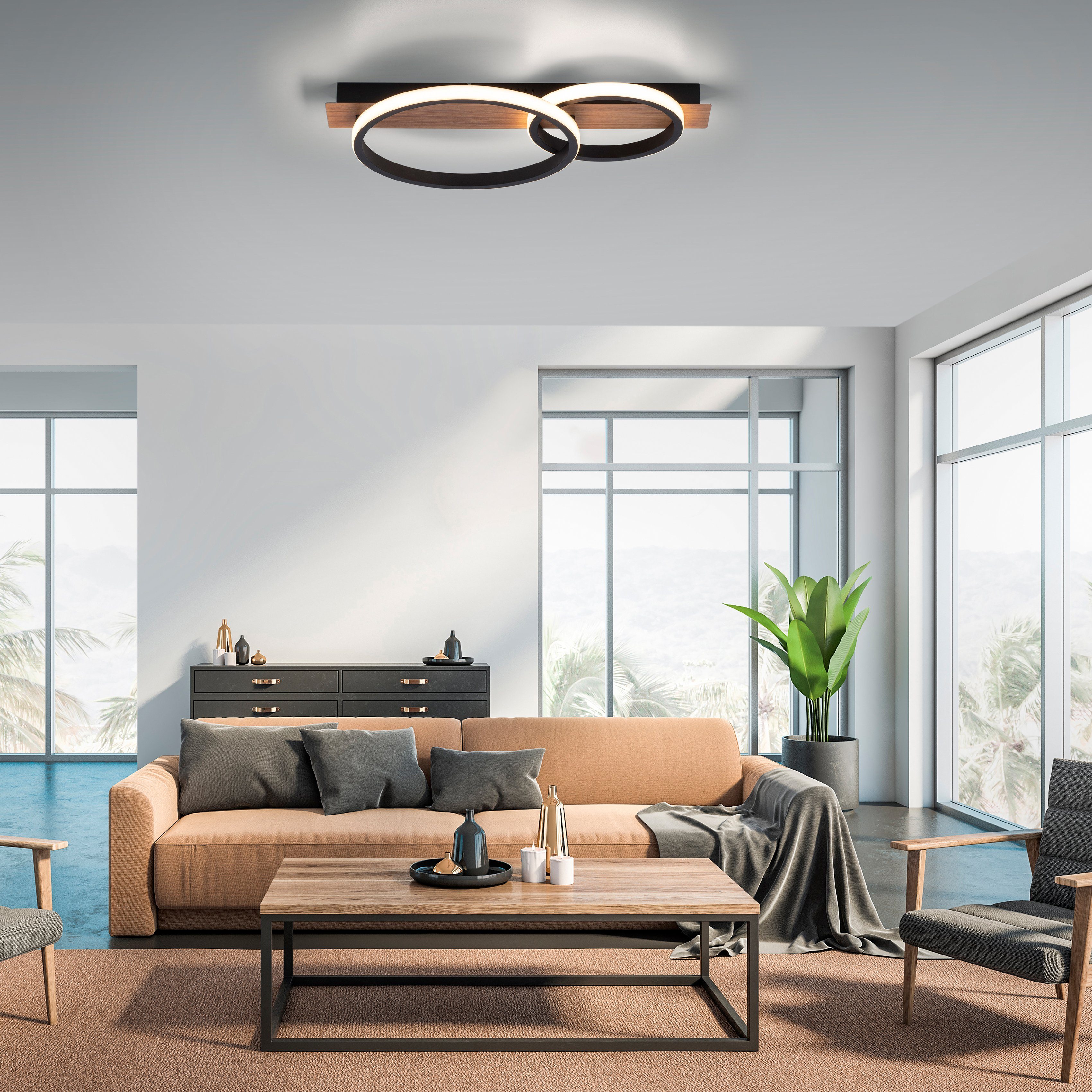 Home affaire LED Deckenleuchte Molay, Holz LED fest Dekor Licht, Warmweiß, warmweißes integriert, Deckenlampe