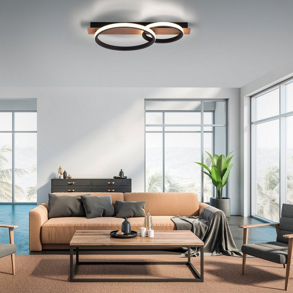 Home affaire LED Deckenleuchte Molay, LED fest integriert, Warmweiß,  warmweißes Licht, Deckenlampe Holz Dekor