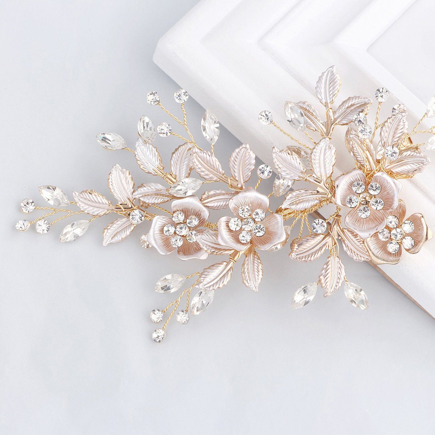 KSYLH Diadem Strass Hochzeit Clip Silber - Braut Kamm Haarspange, handgemachte Blume Clip Kopfschmuck für Frauen Gold