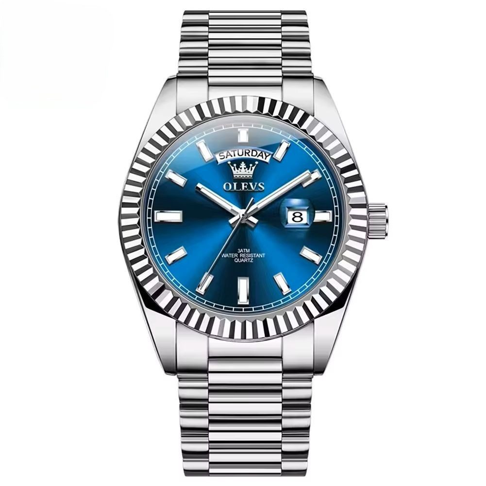 OLEVS Quarzuhr OLEVS Herrenquarzuhr Edelstahlgehäuse Gliederband Datum Wochentag 40mm 5650