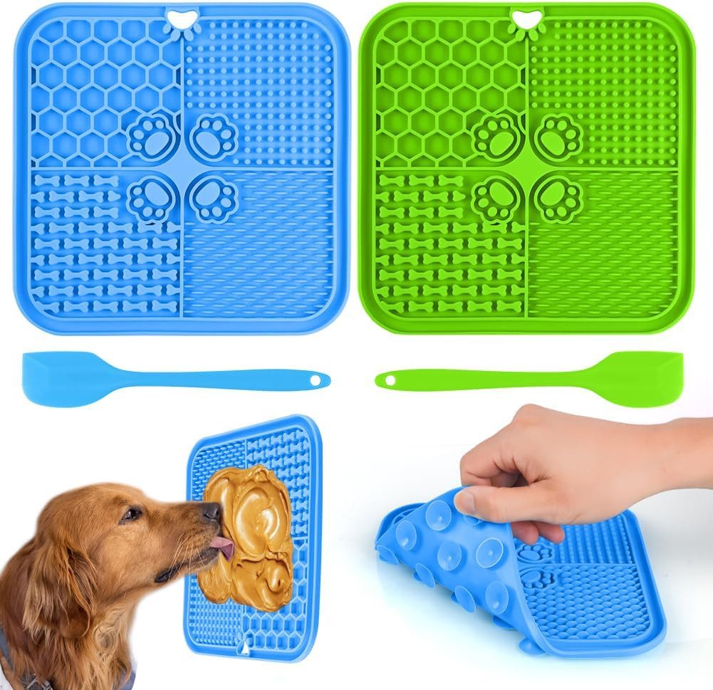 Napf Leckmatte Hund Set mit Spatel Anti Rutsch Schleckmatte für Fellpflege