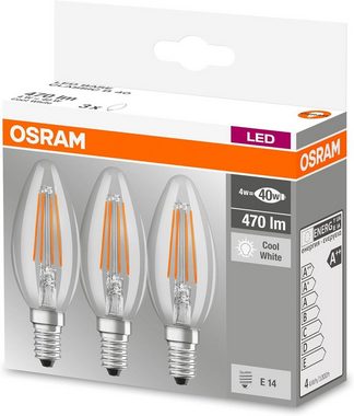 Osram LED-Leuchtmittel Osram-LED-Base-Classic-B-Lampe-, E14, kaltweiss, Kerzenform 4000 Kelvin 3er-Pack 40 Watt