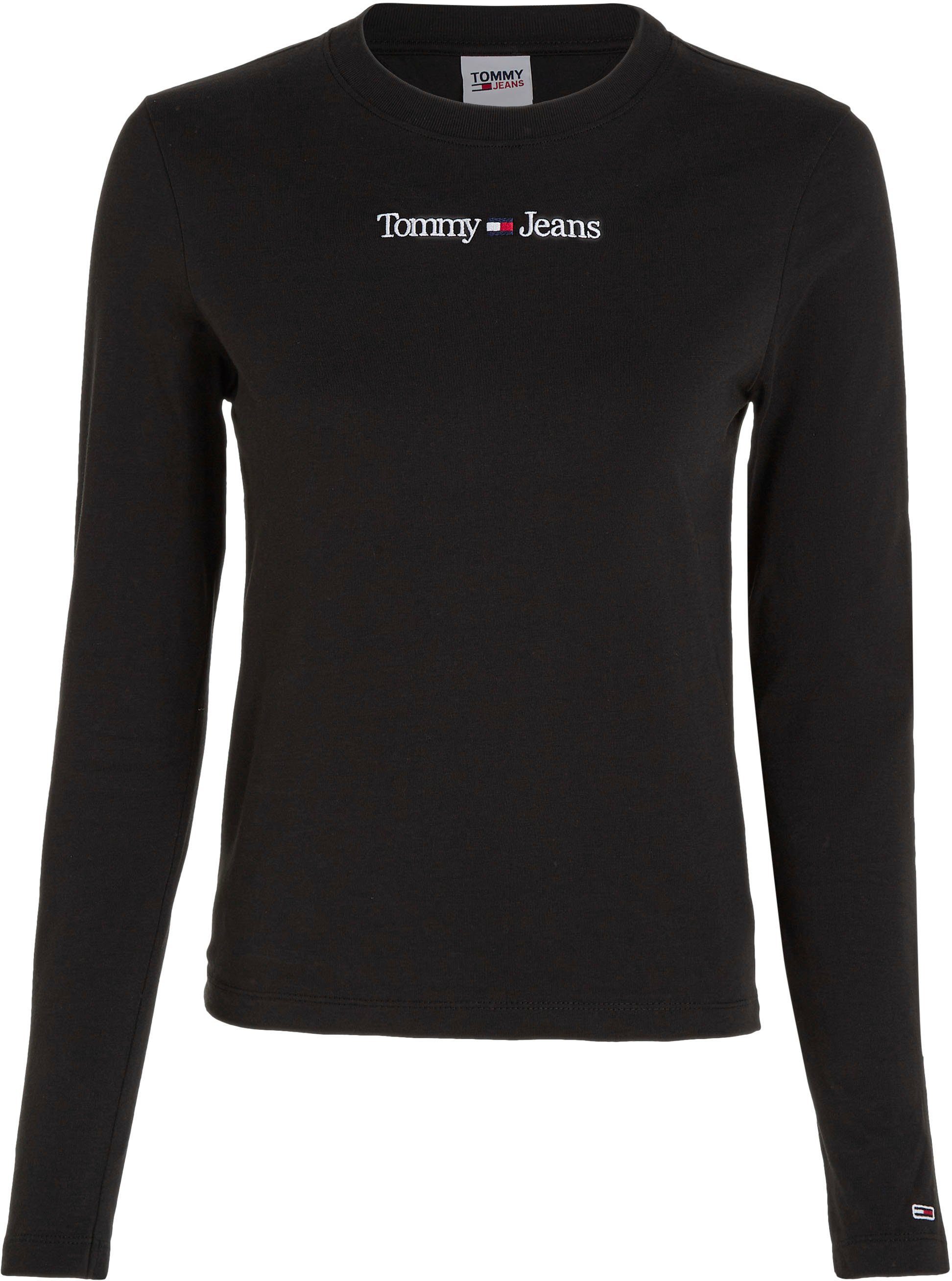 Tommy Jeans Langarmshirt TJW SERIF Logo-Schriftzug Tommy BABY gesticktem LS schwarz LINEAR mit Jeans
