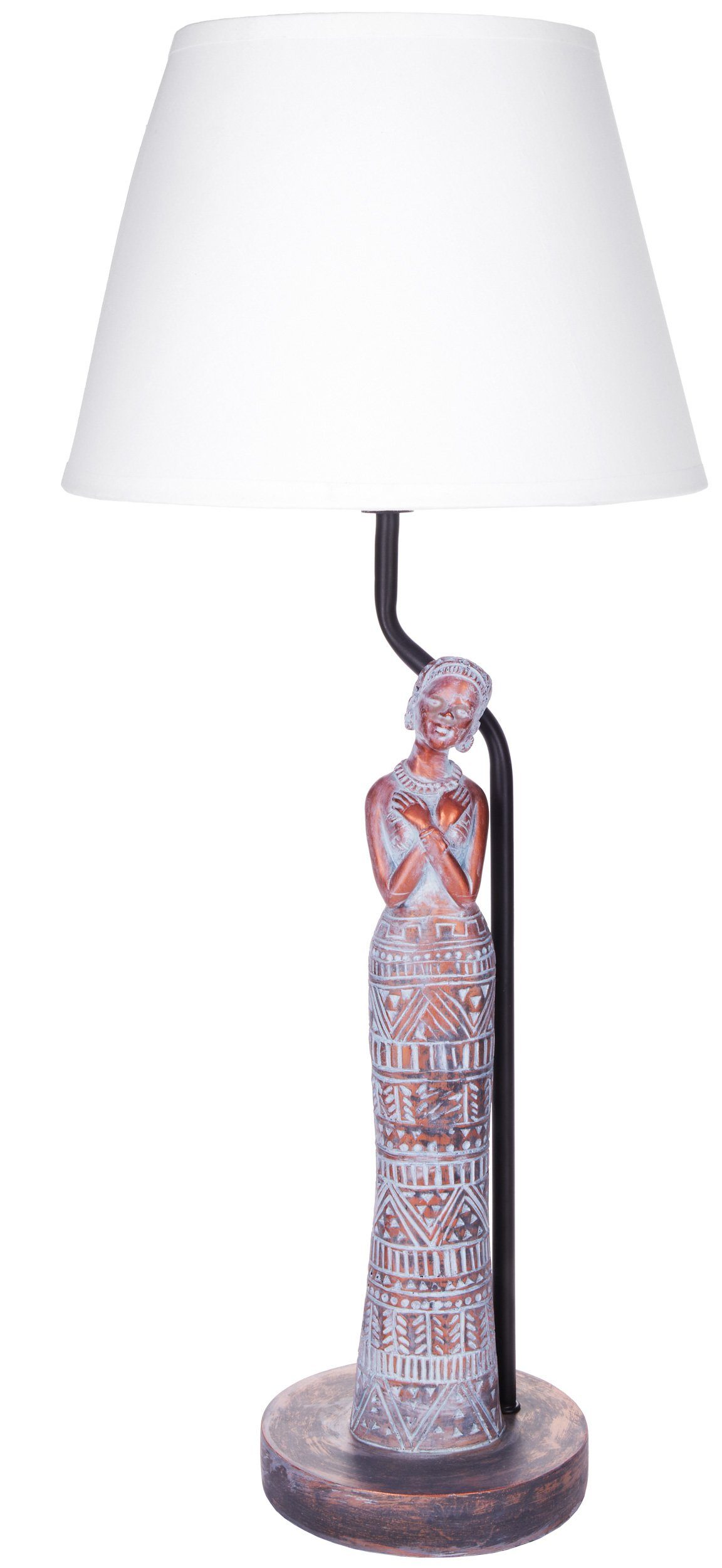 ohne cm Tischleuchte BRUBAKER Keramikfuß, 58 Frau Höhe Afrikanische Motiv Nachttischlampe Leuchtmittel, in mit Lampe Kupfer-Optik,