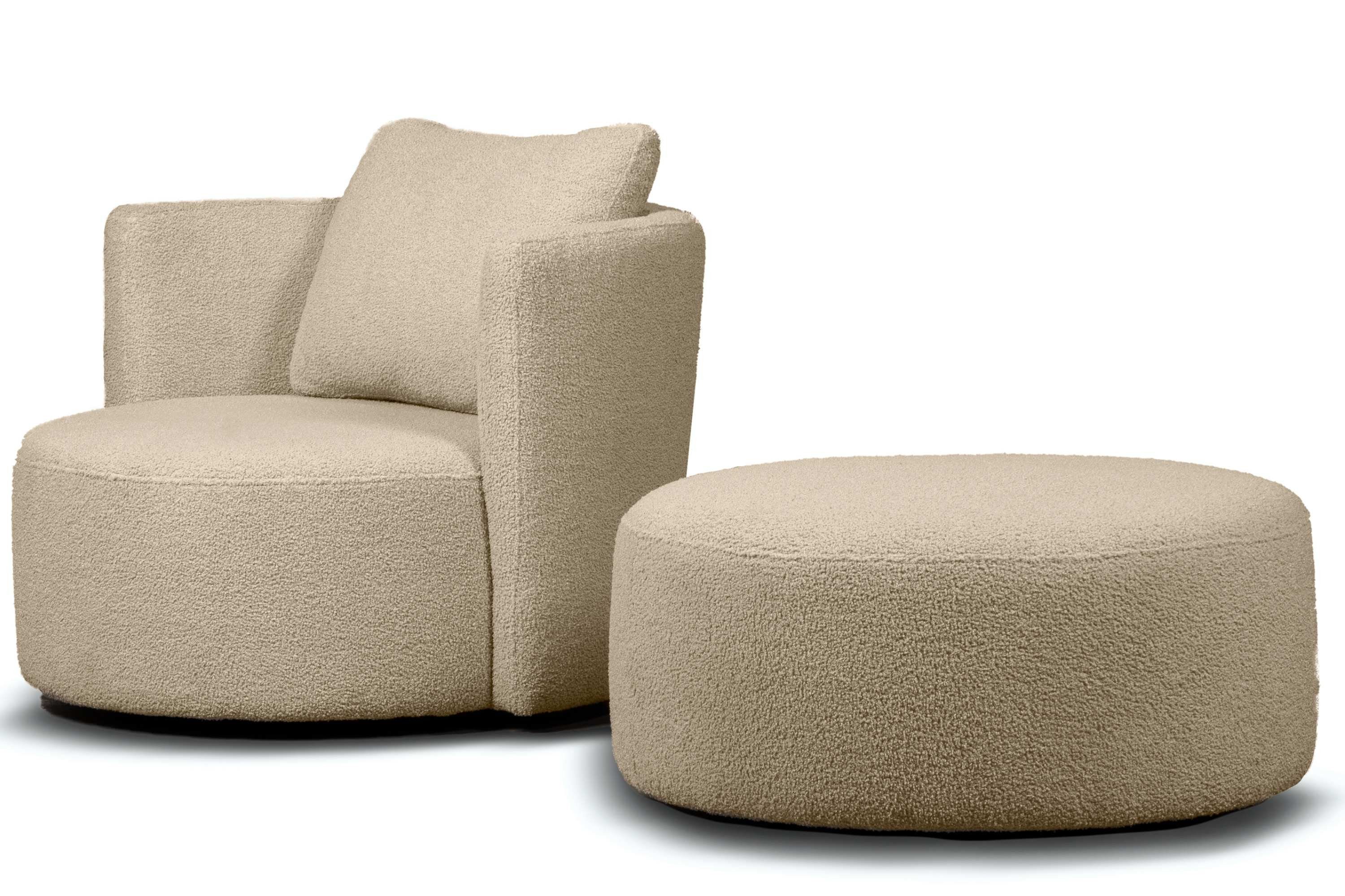 Konsimo RAGGI Sitzhocker, komfortables Drehfunktion, mit Sitzen Sessel mit Bouclé-Stoff, Drehsessel 360°