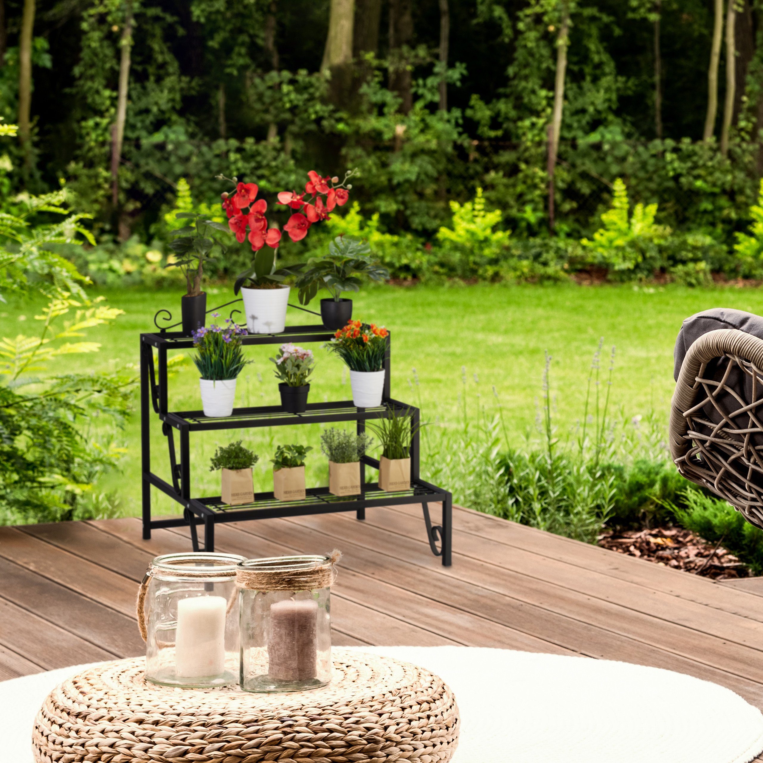 relaxdays Blumenständer Blumentreppe aus Metall 3 Stufen