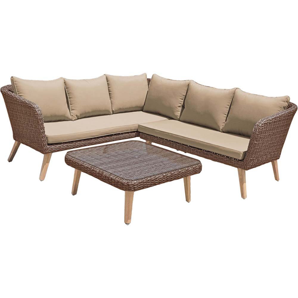 Balkon Sofa etc-shop Couch Lounge-Set Eck anisbraun Alu AkazieTerrasse Stuhl, Garten