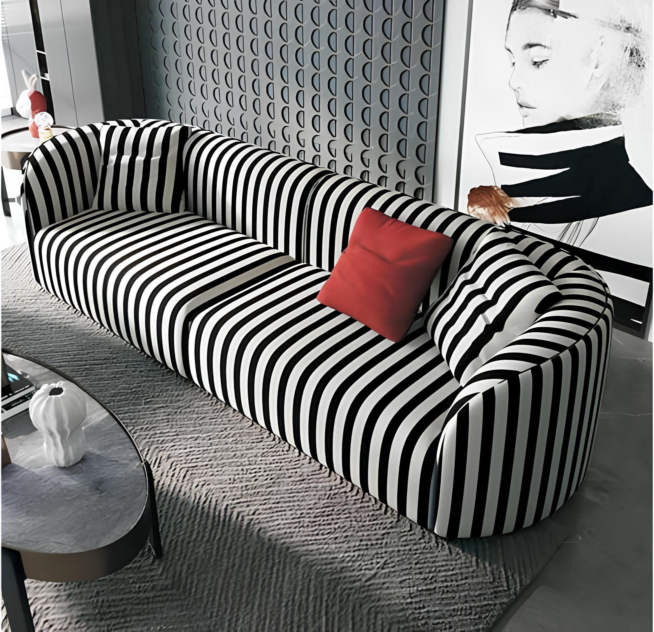 Xlmoebel 4-Sitzer Stoffsofa mit Lederakzenten und großzügiger Polsterung, 1 Teile, Hergestellt in Europa