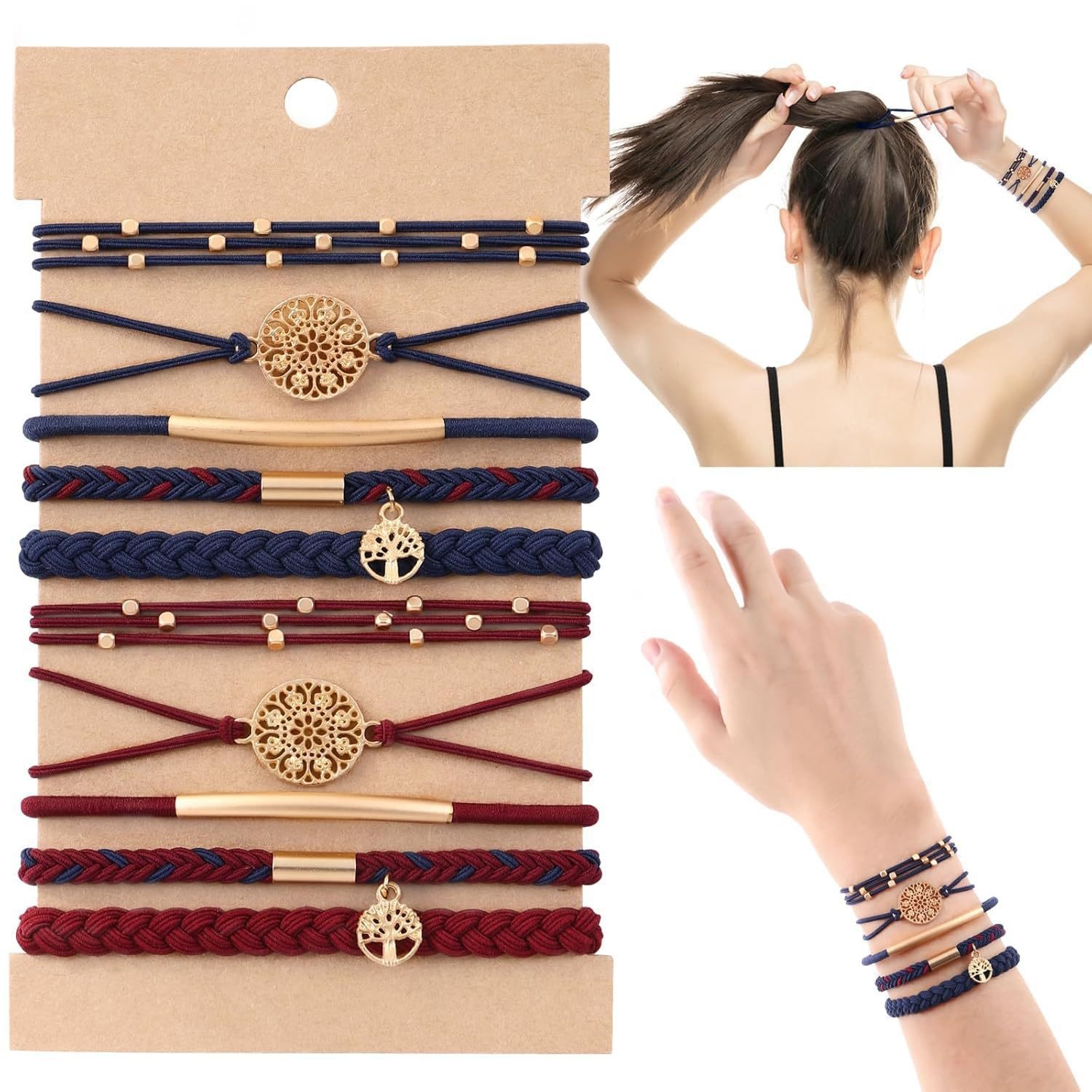 nsihing Haargummi 10 Stück Haargummi Damen, Elastische Geflochtene Haargummis, für Mädchen mit Perlen, Boho Haargummi für Langes Haar