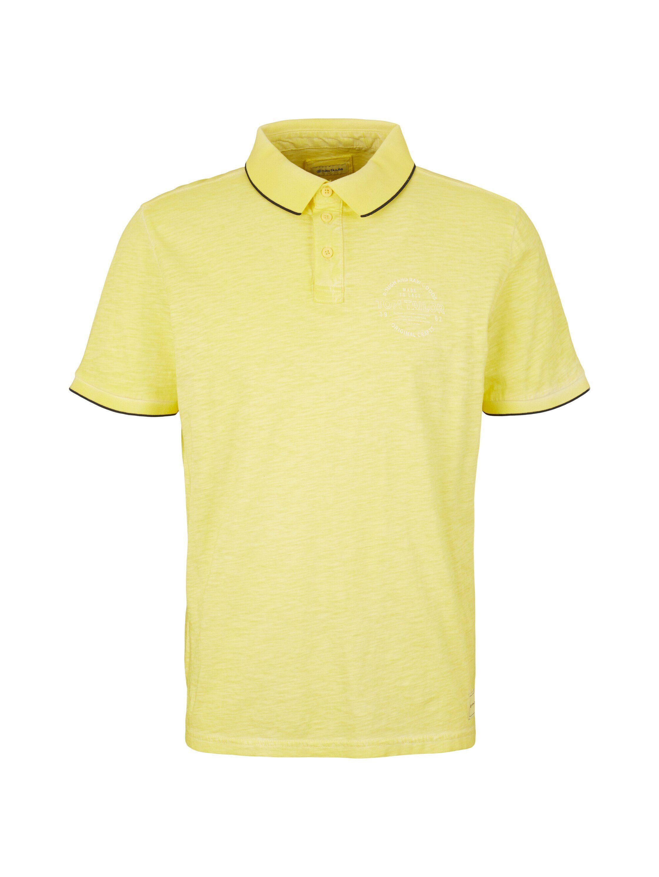 Poloshirt halber Print gelb Logo und Shirt TOM Poloshirt TAILOR mit