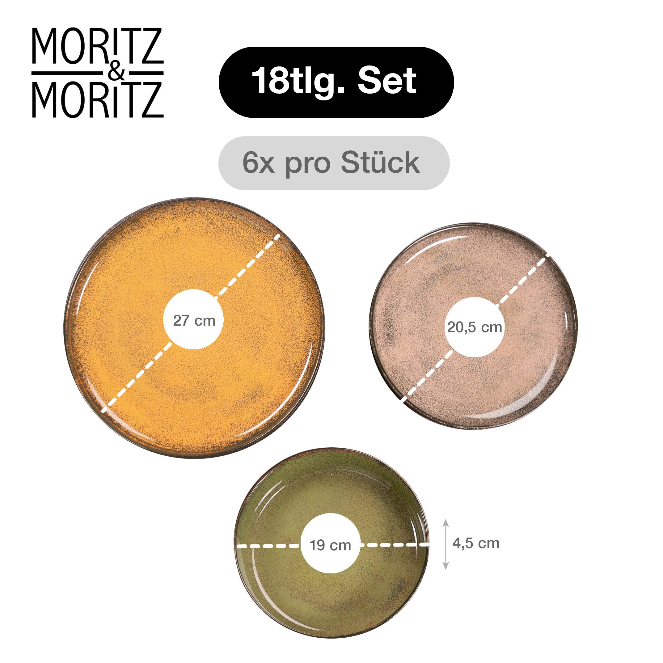Moritz & Moritz Tafelservice VIDA Geschirrset für 6 Personen Vintage (18-tlg), 6 Personen, Porzellan, Kombigeschirr für 6 Personen