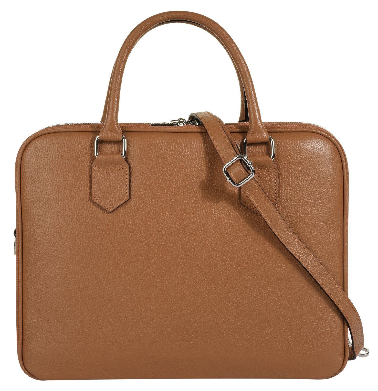 Cluty Aktentasche, echt Leder, Made in Italy cognac