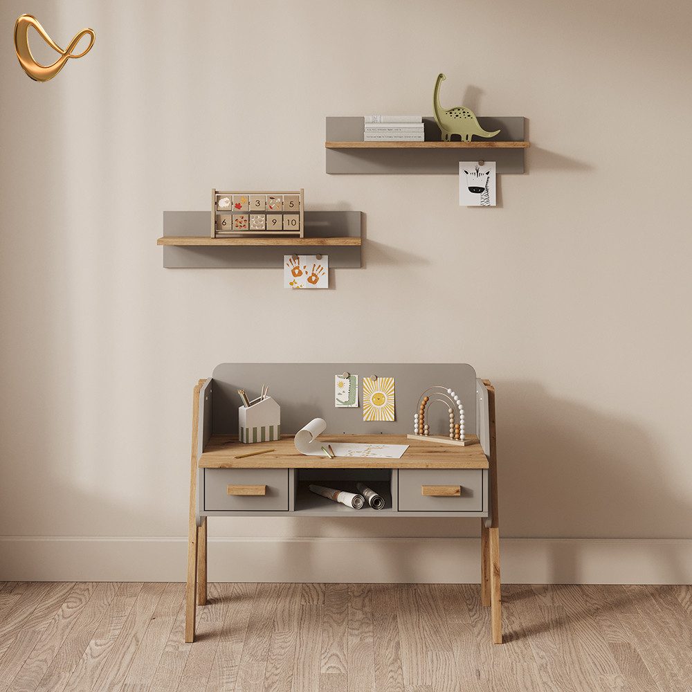 Livinity® Schreibtisch Mailo, Grau/Artisan/Artisan, 97 x 80 cm (1-St)