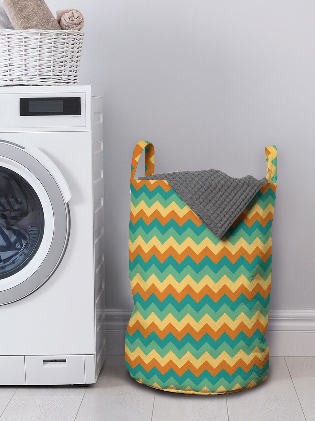 Abakuhaus Winkel Griffen bunte Waschsalons, Linien Wäschesäckchen Geometrische Kordelzugverschluss mit Wäschekorb für