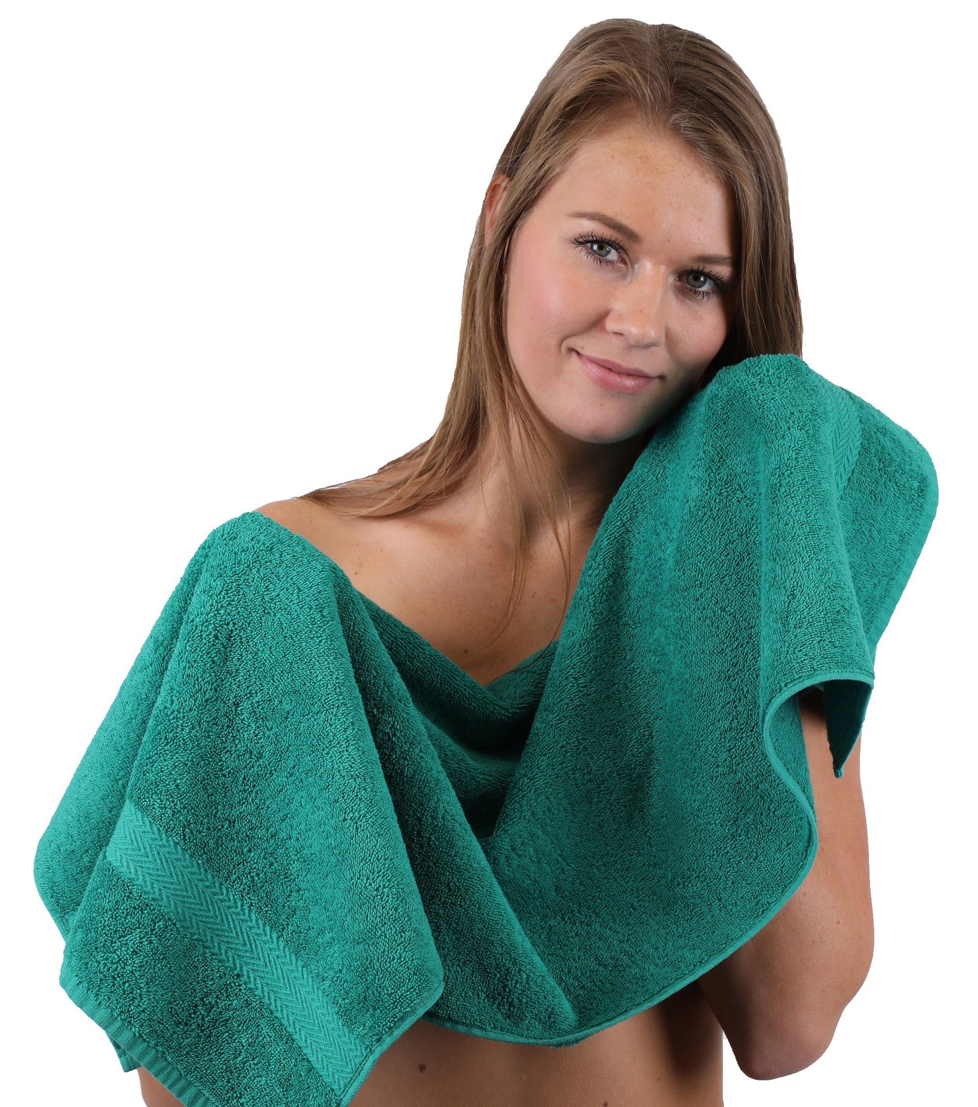 100% Classic und Handtuch Betz 10-TLG. Baumwolle Farbe Set smaragdgrün Handtuch-Set schwarz,