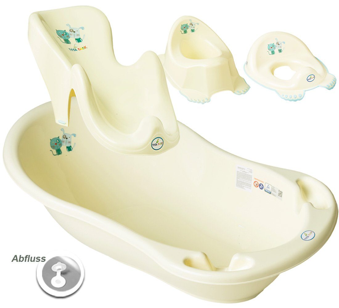 Tega-Baby Babybadewanne 4 AUFSATZ), WC BABYBADESITZ Europe Made TÖPFCHEN + + Tlg-** CAT- in Gelb SET (4 - Teile DOG & BABYBADEWANNE Babywanne, Badeset 