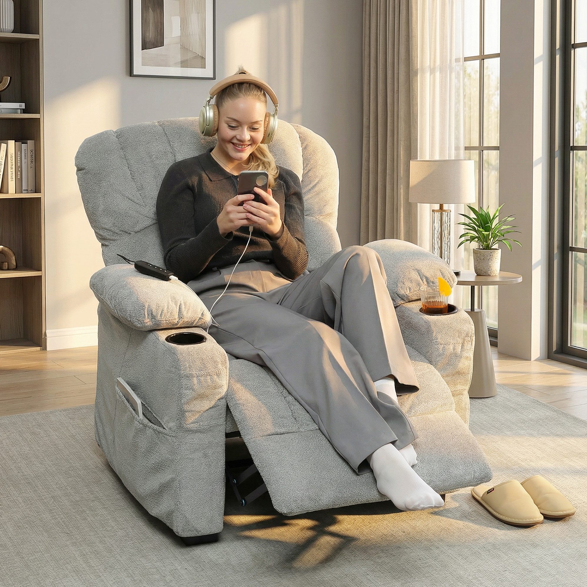 HOMCOM Relaxsessel Elektrischer Fernsehsessel TV Sessel mit Liegefunktion (Set, 1-St., 1), 2 Memory-Positionen, USB, leiser Motor