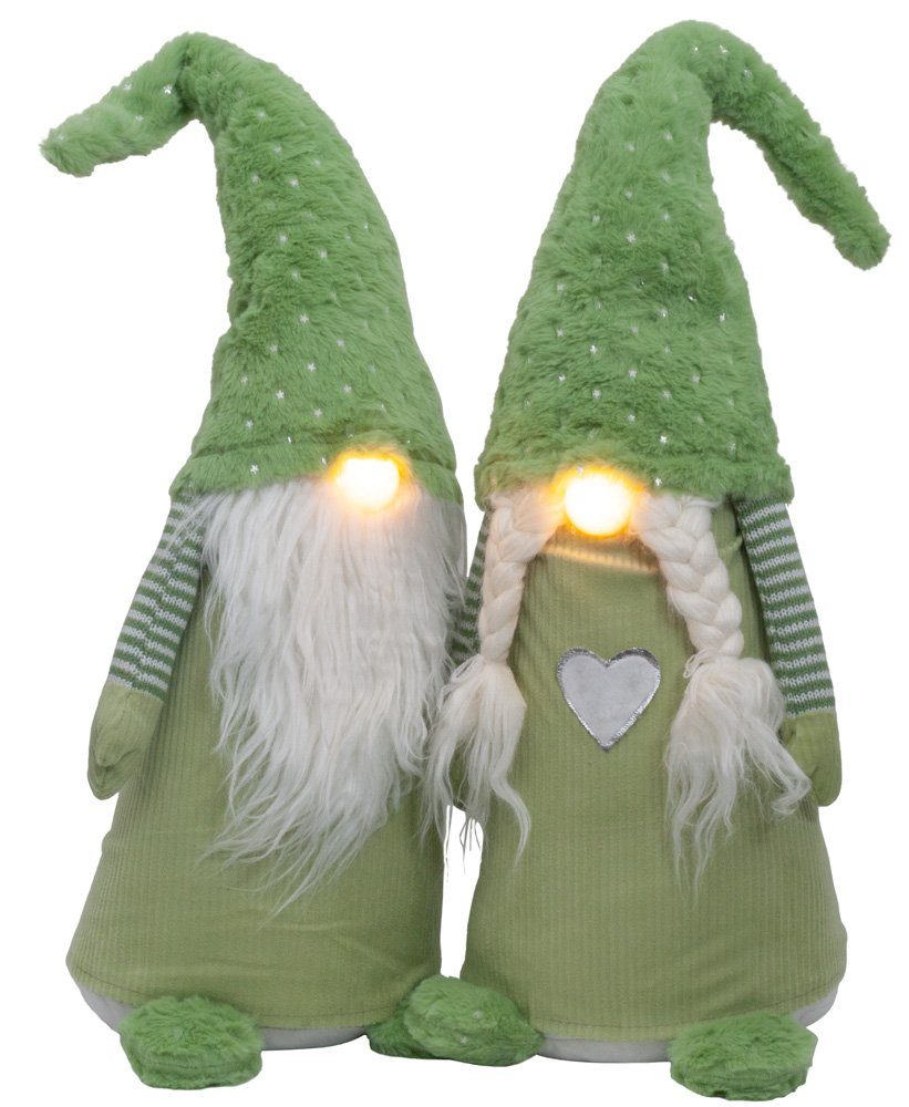 Christmas Paradise Weihnachtsfigur Wichtel 45cm (65cm) mit Beleuchtung (Dekofiguren, 2 St., im Set), LED Gnom Pärchen, 2 Designs Mann und Frau, Weihnachtsdeko Grün