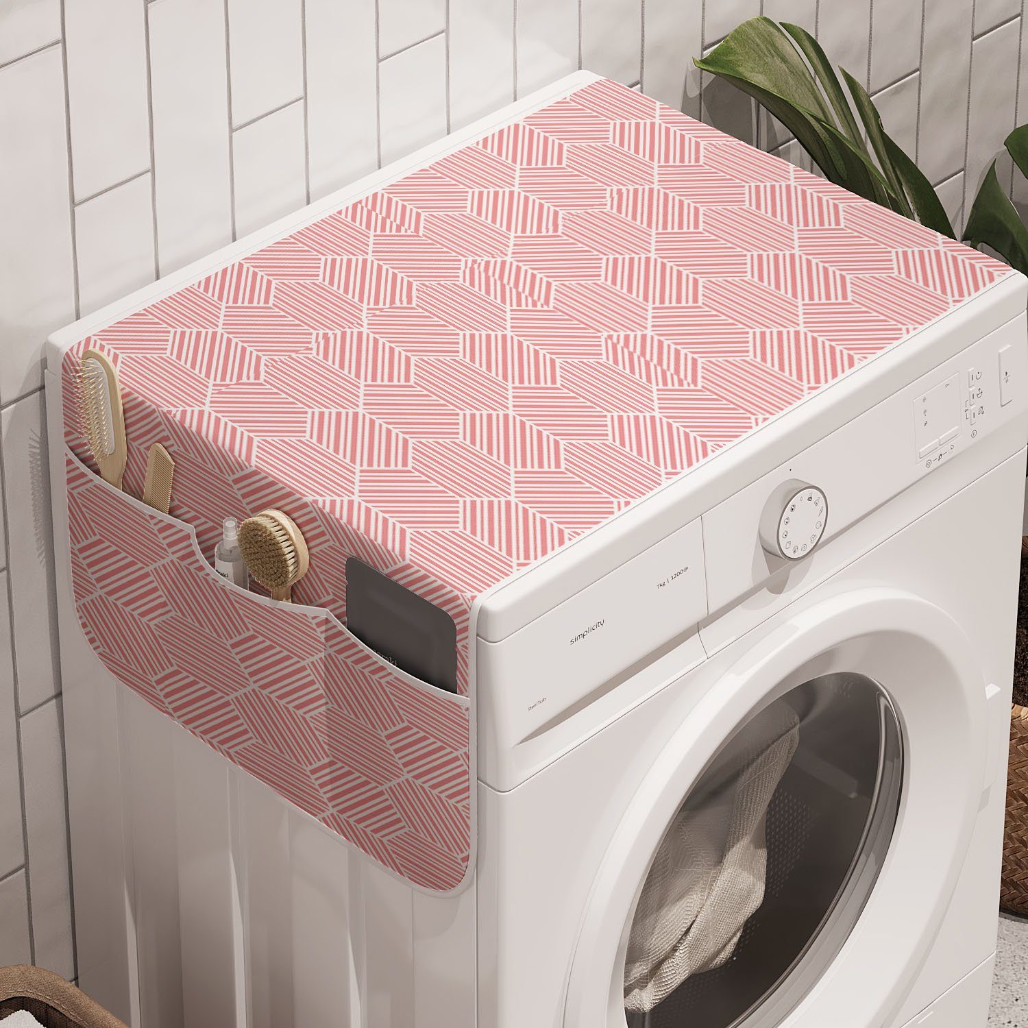 Abakuhaus Badorganizer Waschmaschine und Trockner, geometrisch Shapes Anti-Rutsch-Stoffabdeckung Hexagon für