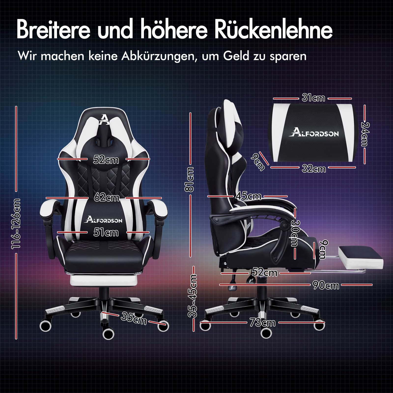 ALFORDSON Gaming-Stuhl Bürostuhl, Integrierte Fußstütze, mit günstig online kaufen