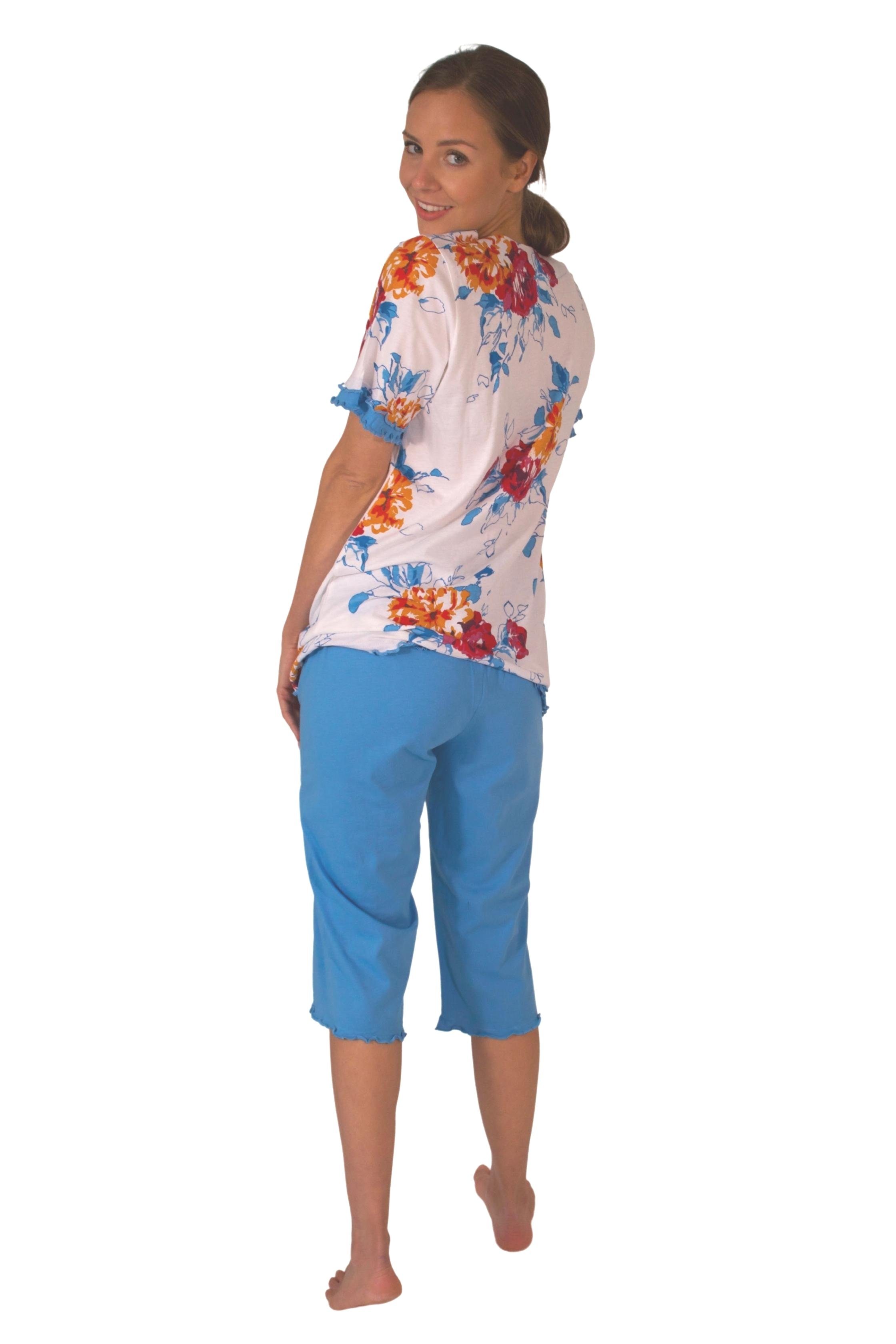 Set) hautsymphatische DF638cd (Spar-Set, blau Pyjama Bermuda Capri Consult-Tex Damen Capri-Pyjama 1 Baumwolle-Jersey