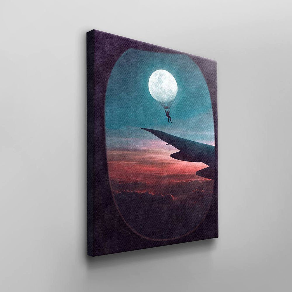 Modernes DOTCOMCANVAS® Rahmen von & Wandbild Flugzeug Ausblick schwarzer Mond Leinwandbild, mit