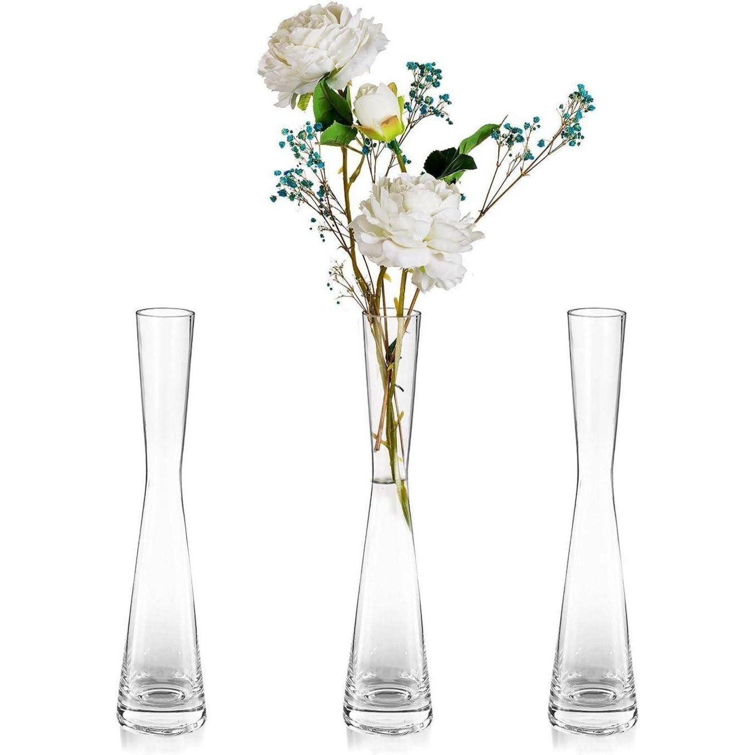 LuxusKollektion Tischvase 3er Set Handmade Glasvasen 24.5cm Hoch - Schmale Blumenvase für Tulpen