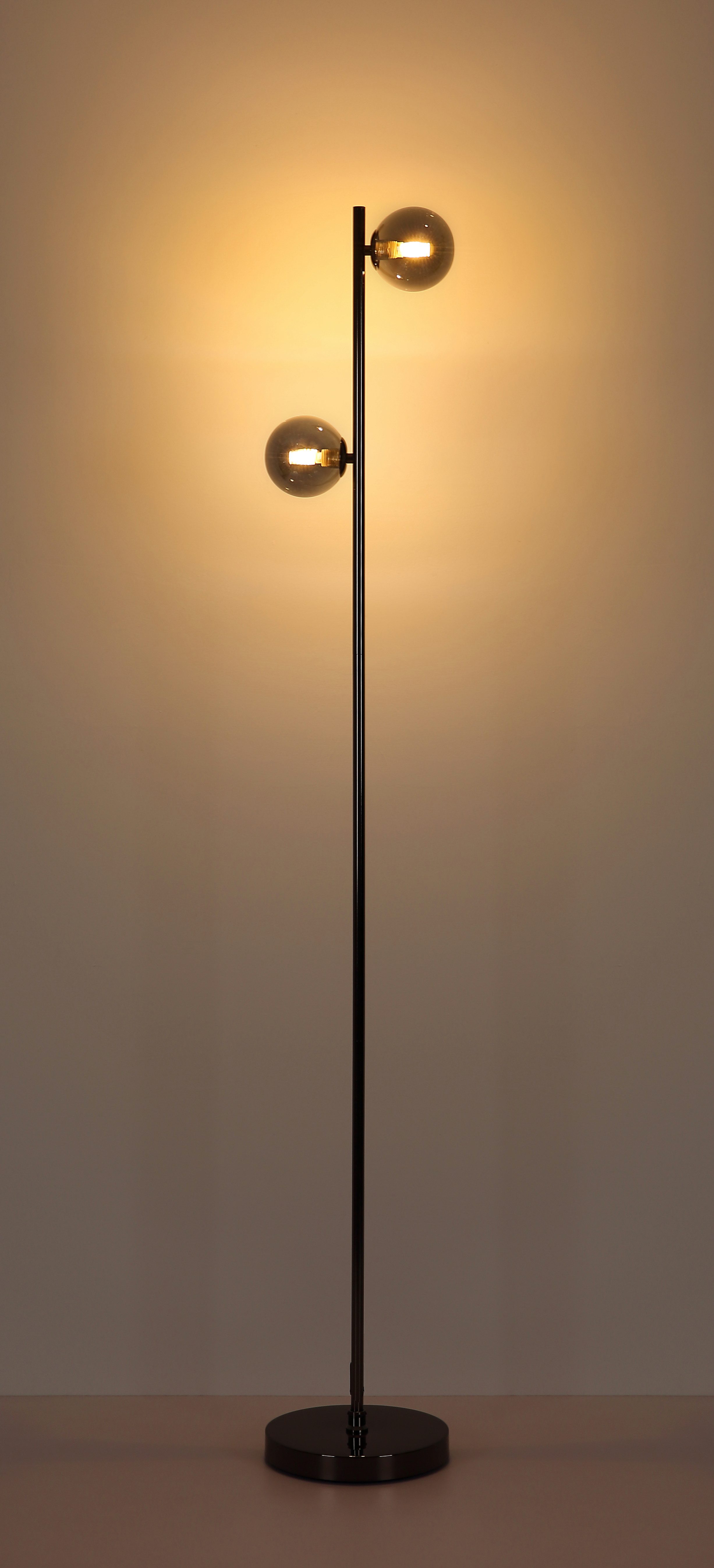 OTTO home Stehlampe Aivven, Metall schwarz-chromfarben, rauchfarbenes Glas, ohne Leuchtmittel, 180cm Kabellänge, 2x LED exkl.