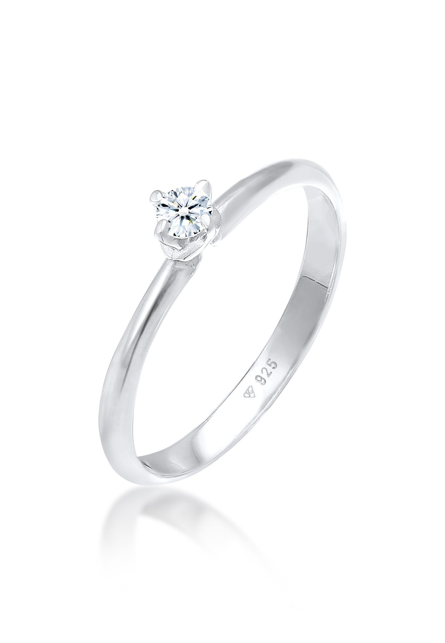 Elli DIAMONDS Diamantring Ring Solitär Diamant (0.11 ct) Klassik 925 Silber, Verlobungsring