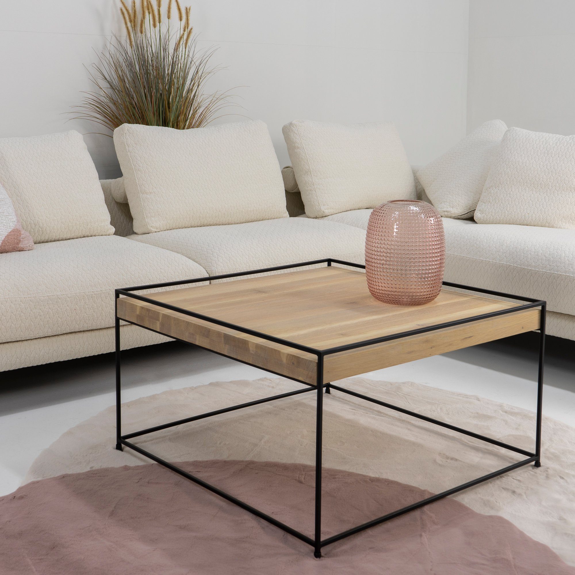 Torna Design Torna Beistelltisch Schwarz THIN 80 Beistelltisch WOOD Furniture BIANCO - 80x46x80cm