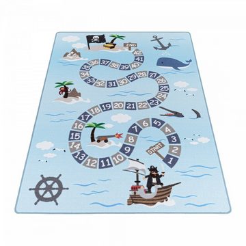 Kinderteppich, Homtex, 80 x 120 cm, Kinderteppich Spielteppich mit Meer, Seemann, Piraten, Schiff Motiv