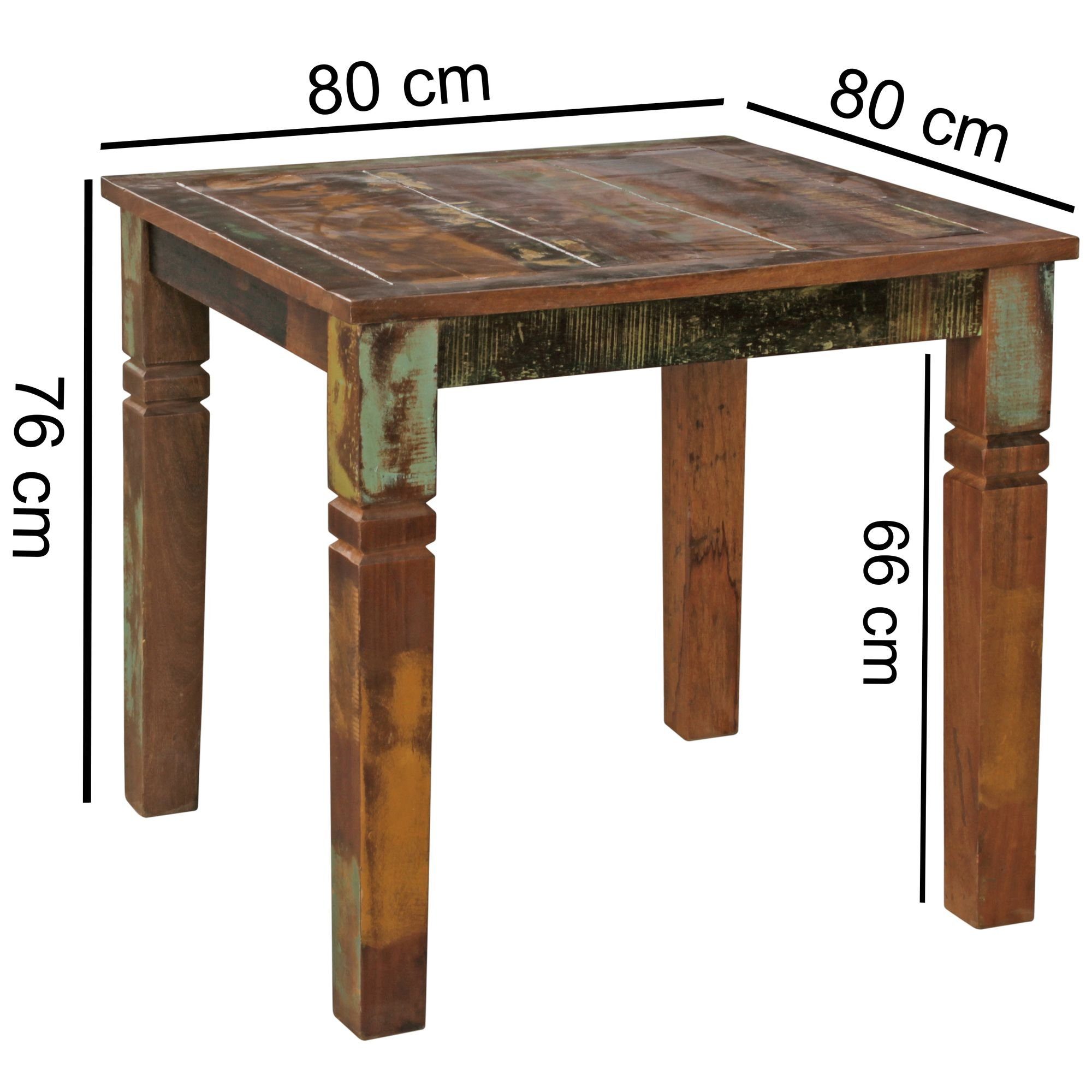 cm Esszimmertisch, Holztisch Kleiner FINEBUY Esstisch Shabby), Massivholz Mango (80x80x76 Quadratisch Küchentisch FB45864