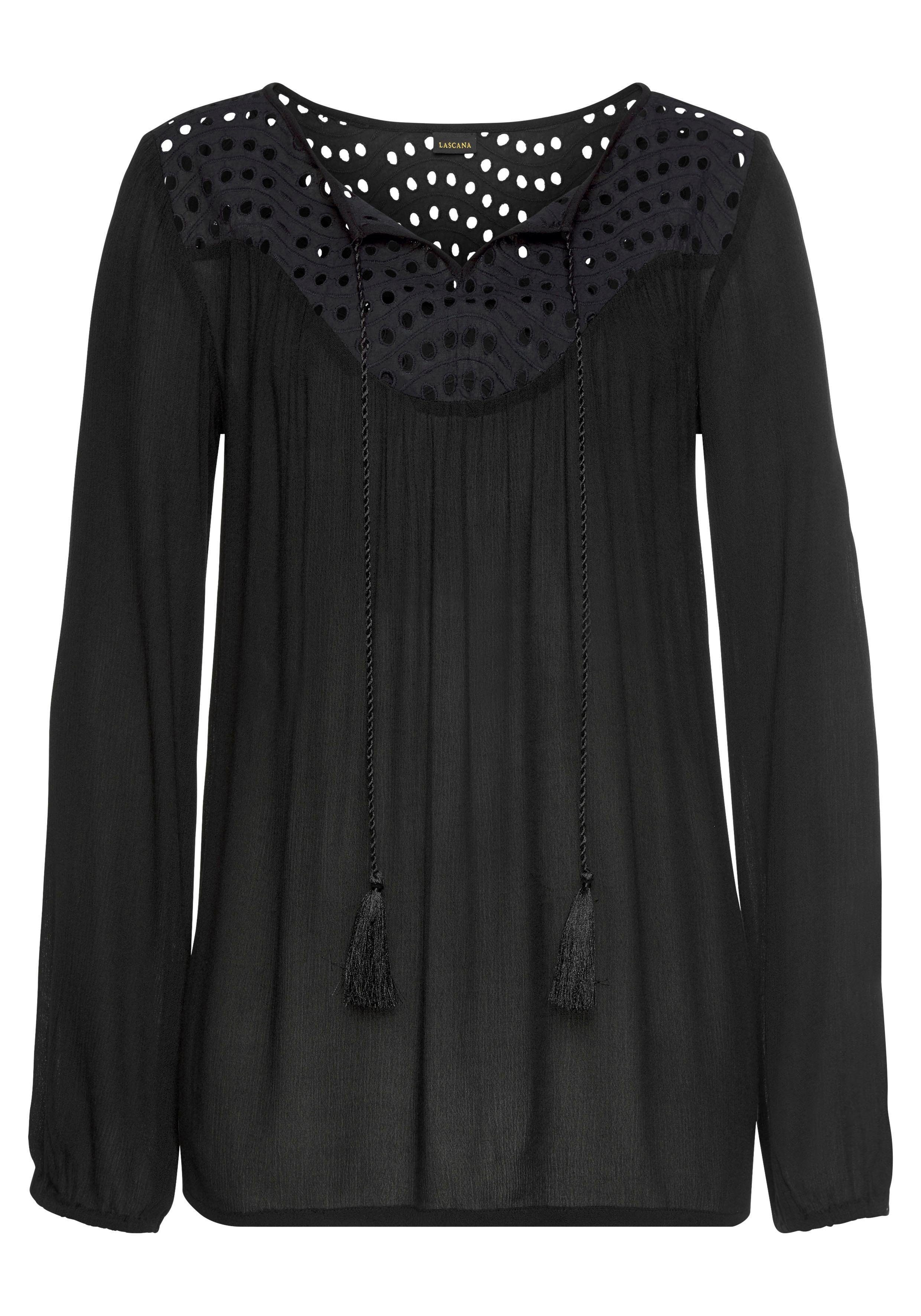 LASCANA Crepebluse mit Lochstickerei, Damenbluse, lockere günstig online kaufen