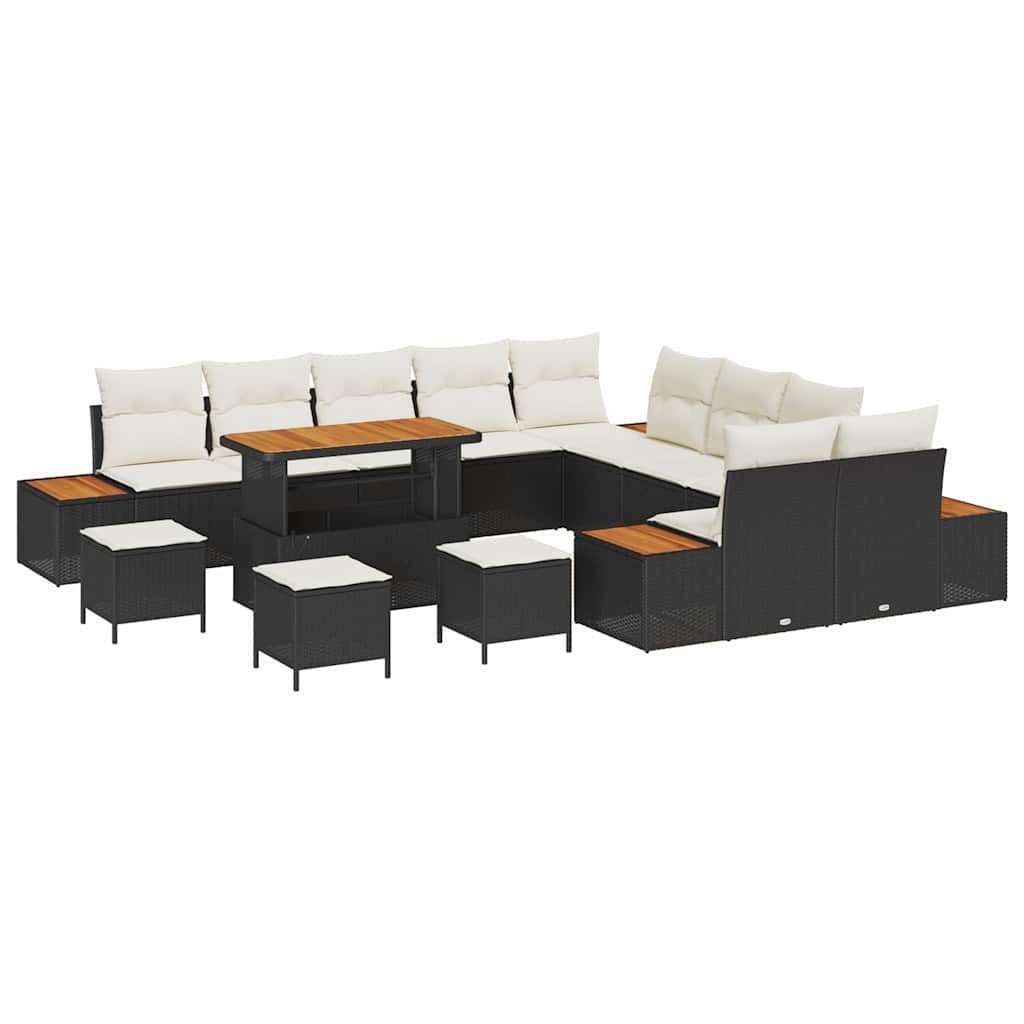 vidaXL Loungesofa Gartensofa-set mit Kissen 14 pcs Schwarz Poly Rattan, 14 Teile