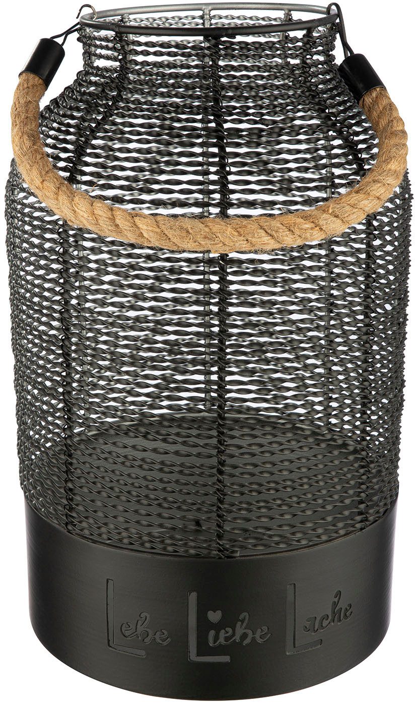 GILDE Windlicht Windlicht rund Lebe, Liebe, Lache schwarz H. 33 cm (1 St)