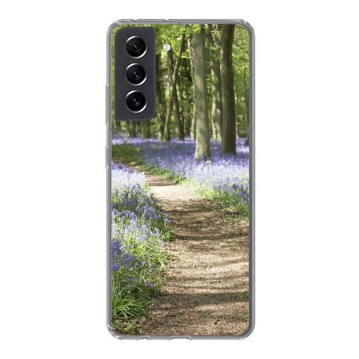 MuchoWow Handyhülle Wald - Weg - Blumen - Lila - Grün - Natur Phone Case Handyhülle Samsung Galaxy S21 FE Silikon Schutzhülle