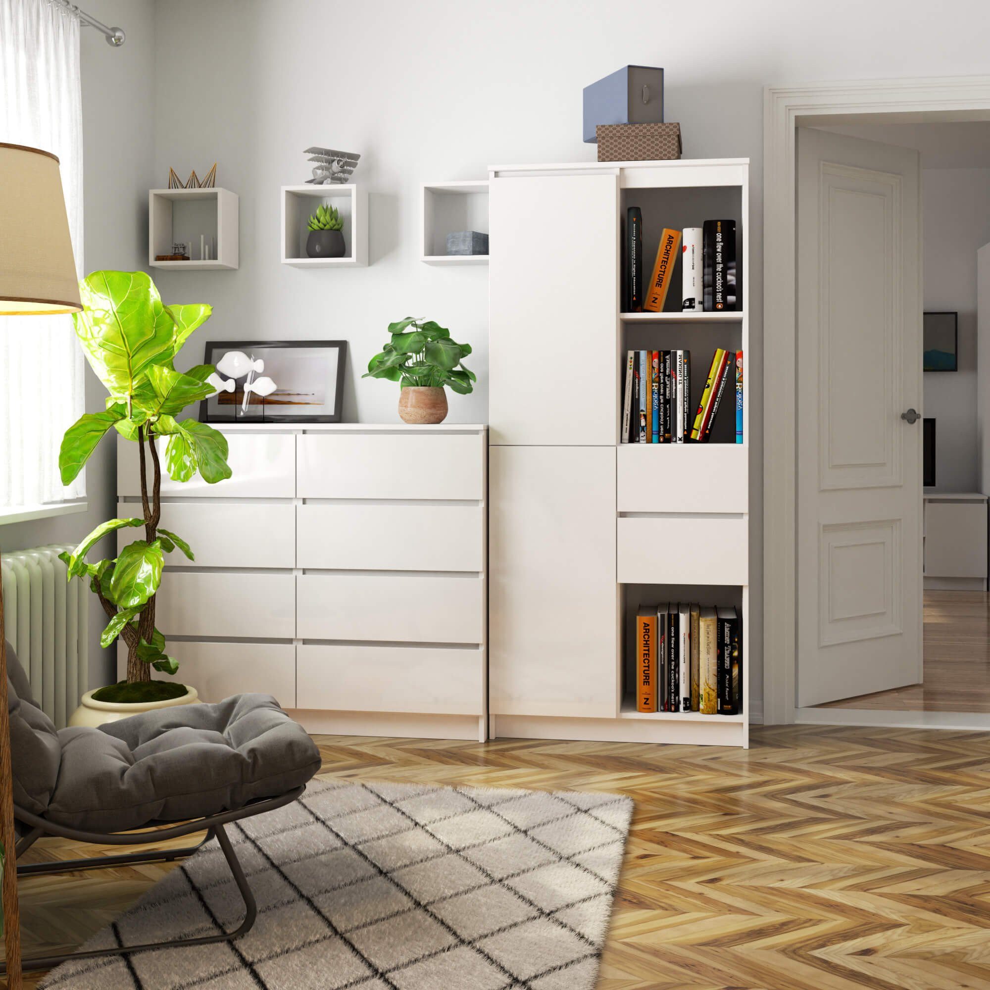 Raumhirsch Furniture Standregal Modernes Regal 180x60x30 cm - Elegant & kratzfest - Bücherregal, Hochwertige Laminatplatte, 6 Fächer, Selbstaufbau, taupe