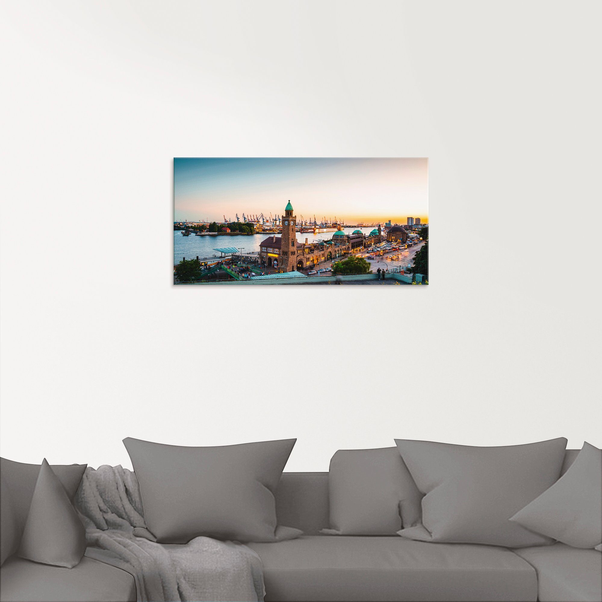 Artland Glasbild Hamburg Hafen und Landungsbrücken, Deutschland (1 St), in verschiedenen Größen
