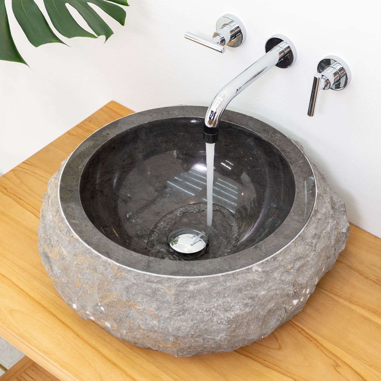 wohnfreuden Aufsatzwaschbecken Marmor Waschbecken DONAT 45 cm rund anthrazit (Kein Set), 57_758