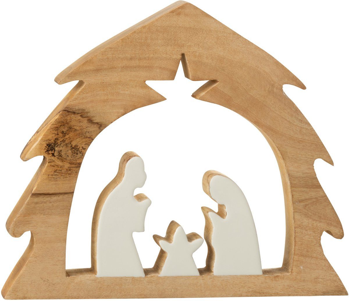 J-line Krippe Weihnachtskrippenbaum - Holz - Weiß/Natur - groß (1-tlg), aus Holz, Maße (B/T/H) 31,5/37,5/3,5 cm, für Innenbereich