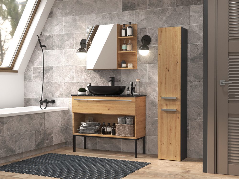 MAGOWA Badkommode Badezimmerschrank NEL IV – Stilvoll, funktional & platzsparend, Tiefe: 30 cm Breite: 31 cm Höhe: 174 cm – Bild 4 von 5