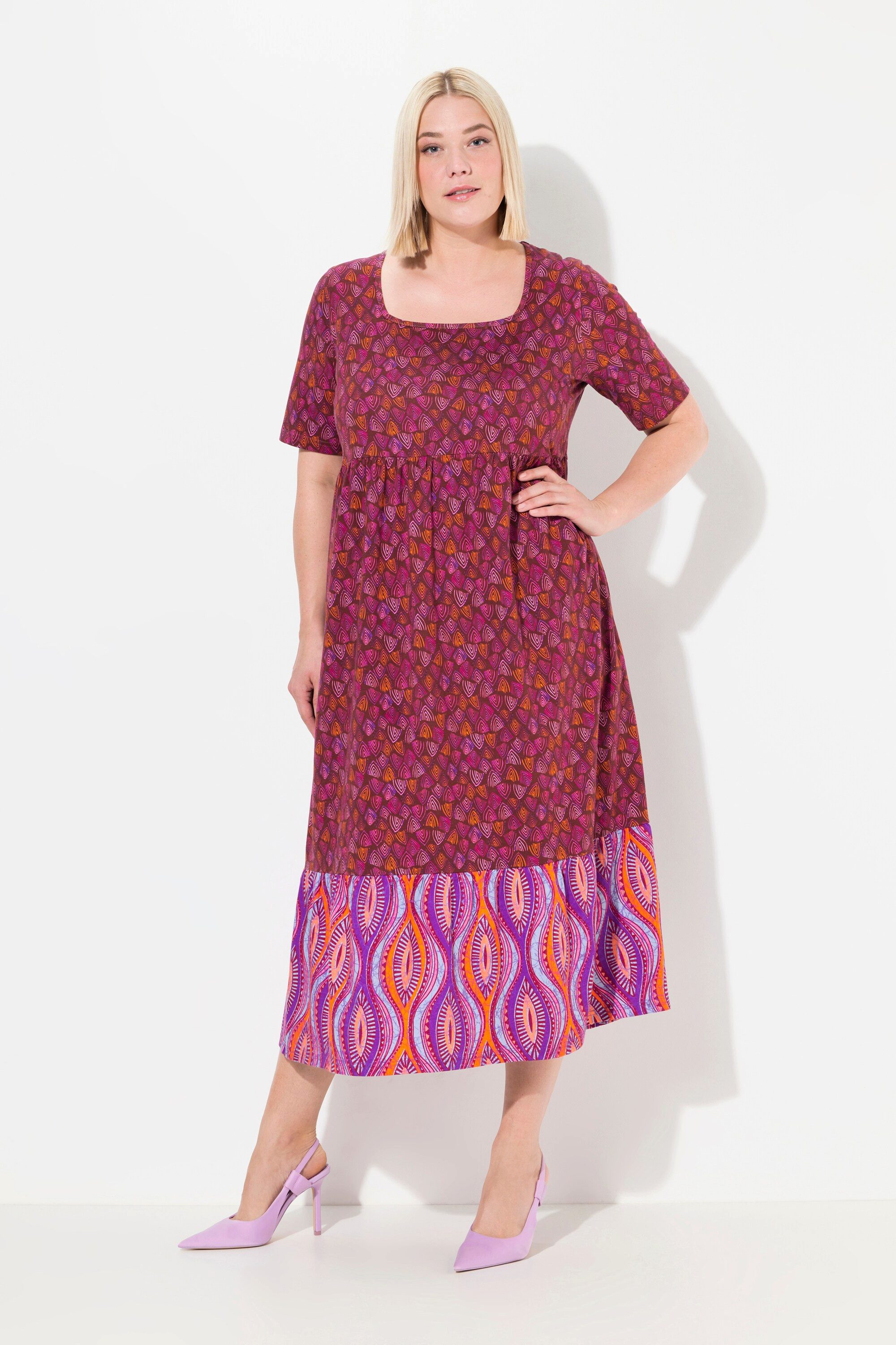 Maxikleid Jerseykleid Mustermix Carree-Ausschnitt Halbarm