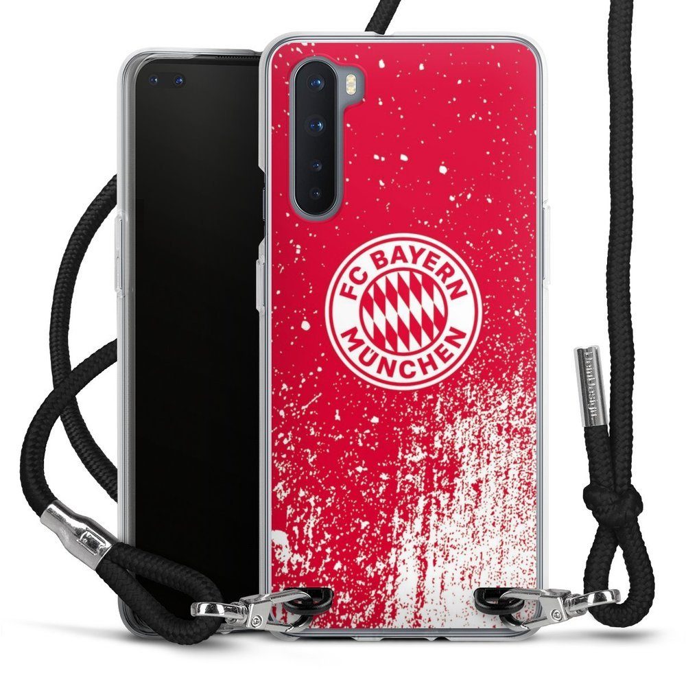 DeinDesign Handyhülle FC Bayern München Offizielles Lizenzprodukt FCB Splatter Rot - FCB, OnePlus Nord Handykette Hülle mit Band Case zum Umhängen